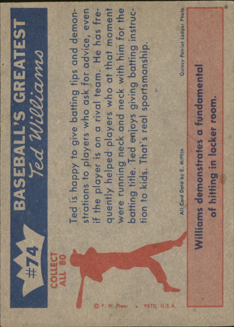 1959 Fleer Ted Williams #74 Here's How back image