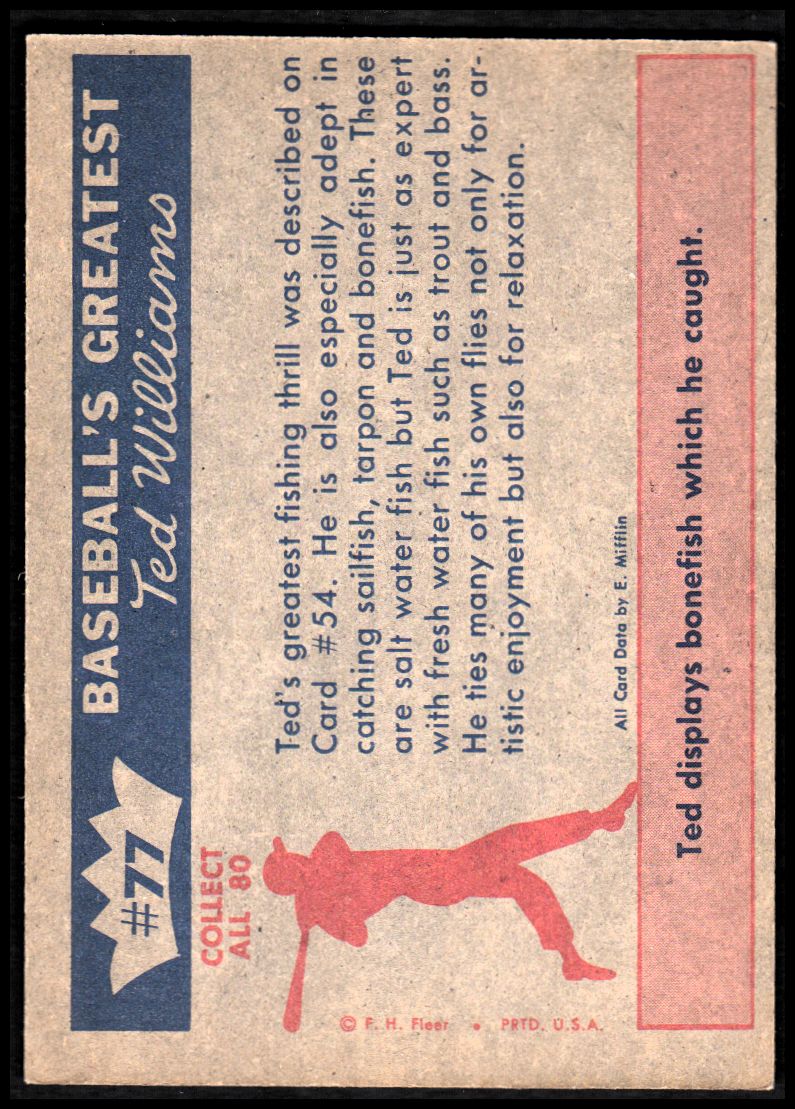 1959 Fleer Ted Williams #77 Ted Relaxes back image