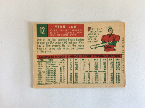 1959 Topps #12 Vern Law back image