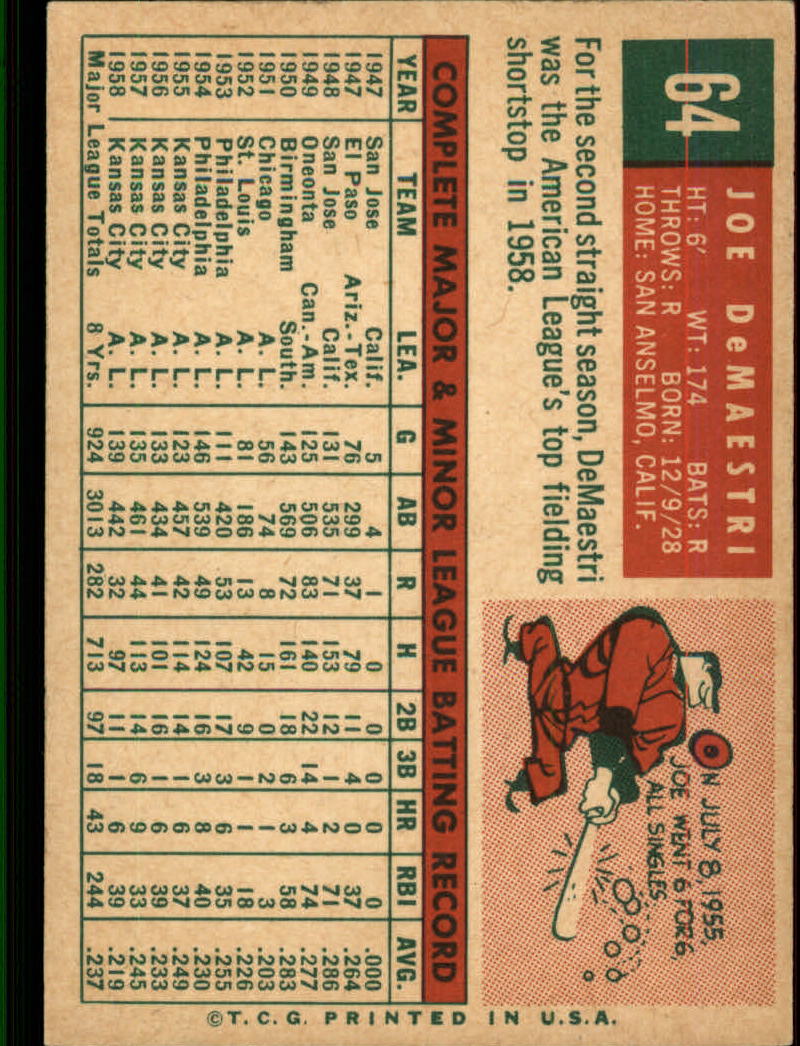 1959 TOPPS BASEBALL ASSORTED SINGLES U-PICK #1-220 - Picture 71 of 500