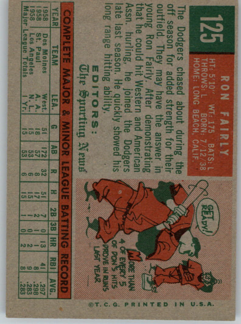1959 Topps #125 Ron Fairly RS RC back image