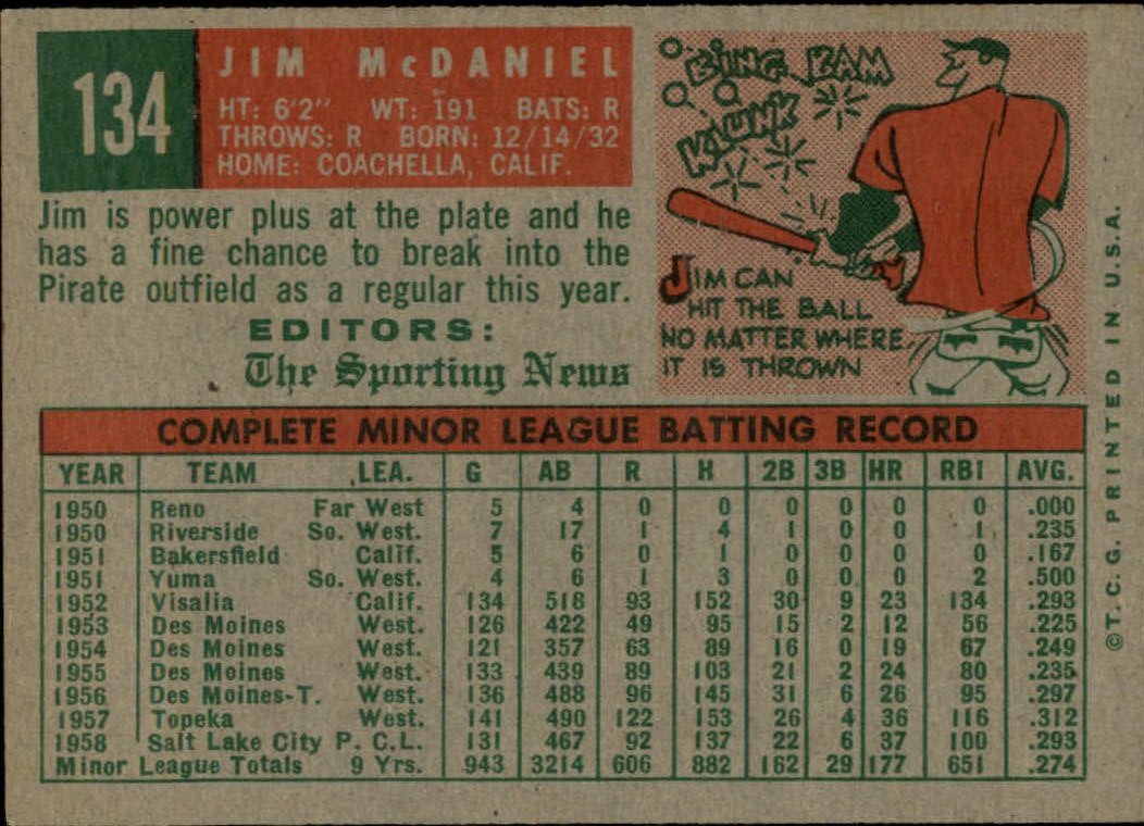 1959 TOPPS BASEBALL ASSORTED SINGLES U-PICK #1-220 - Picture 255 of 500