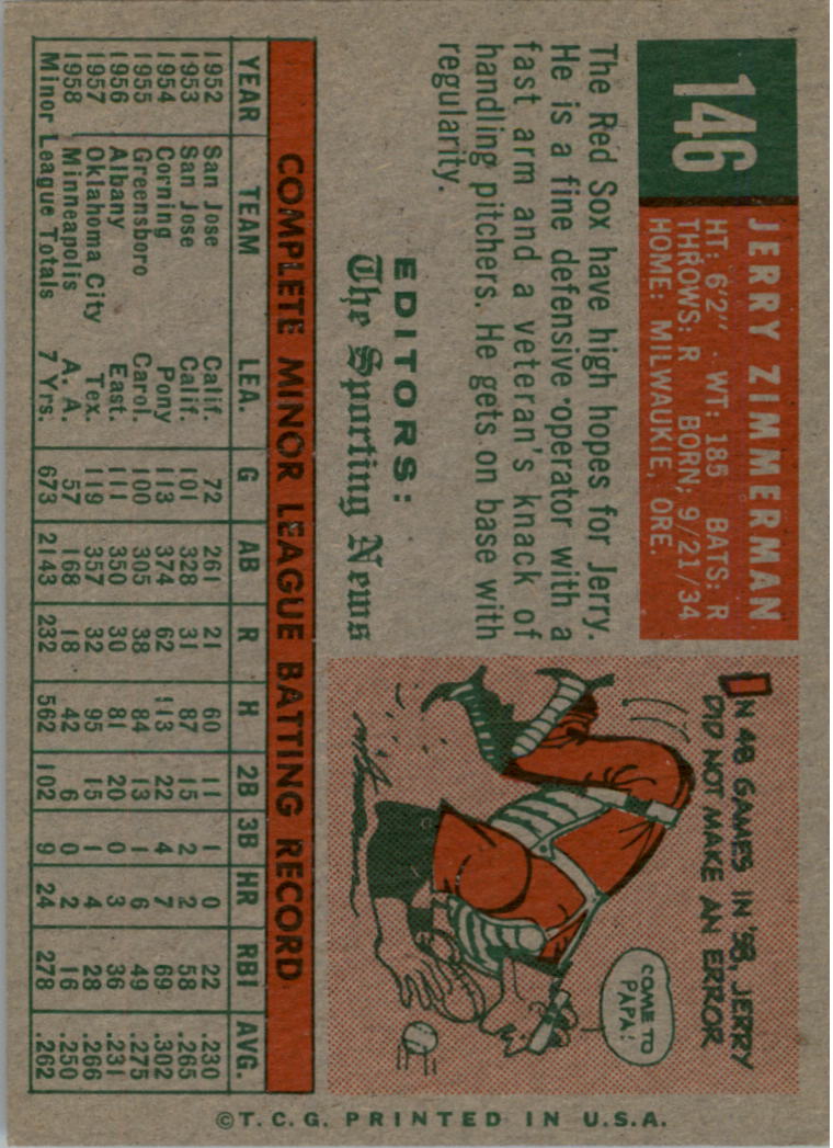 1959 Topps #146 Jerry Zimmerman RS RC back image