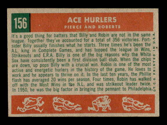 1959 Topps #156 Ace Hurlers/Billy Pierce/Robin Roberts back image