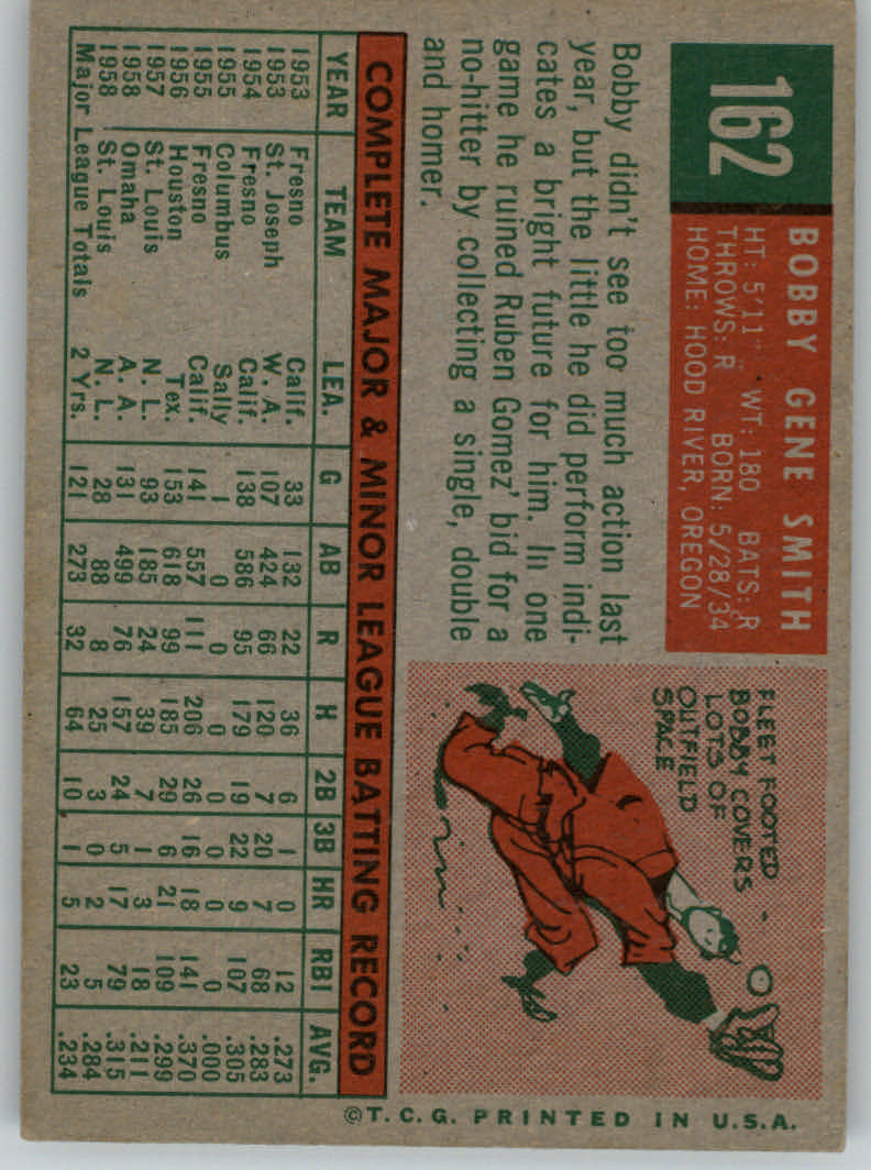 1959 Topps #162 Bobby G. Smith back image
