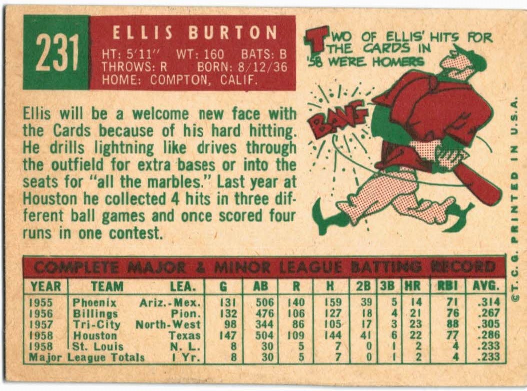 1959 Topps #231 Ellis Burton RC back image