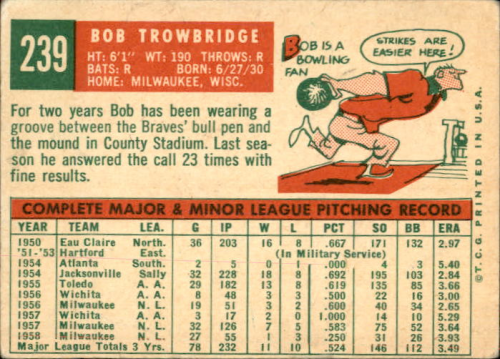 1959 Topps #239 Bob Trowbridge back image
