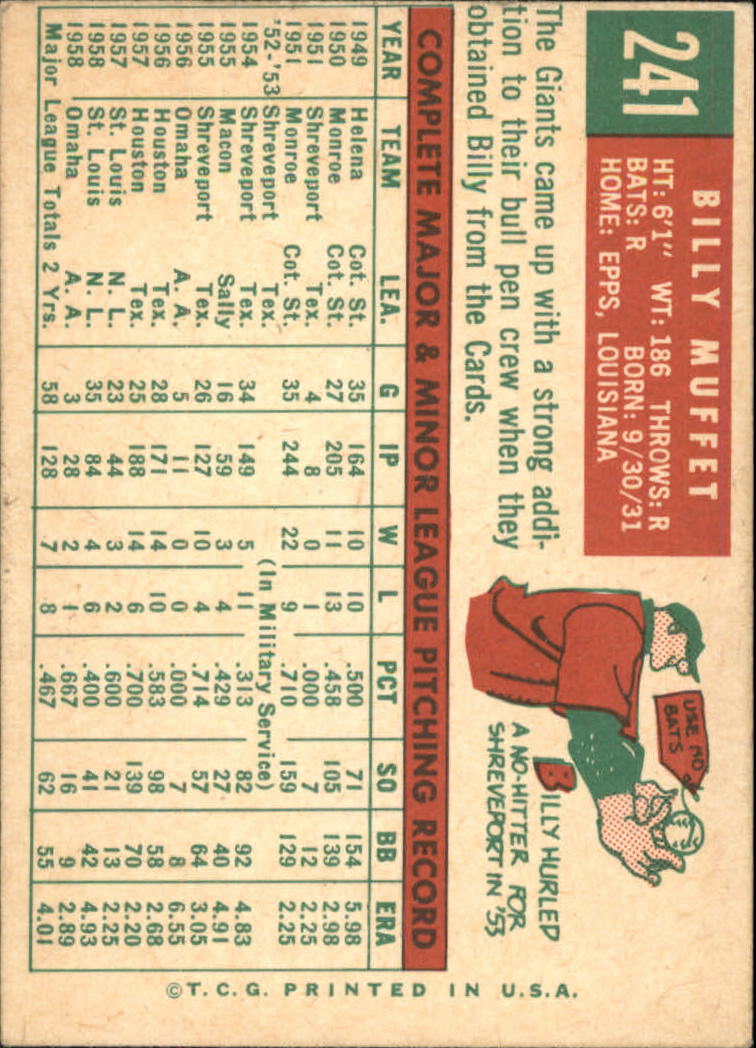 1959 Topps #241 Billy Muffett back image