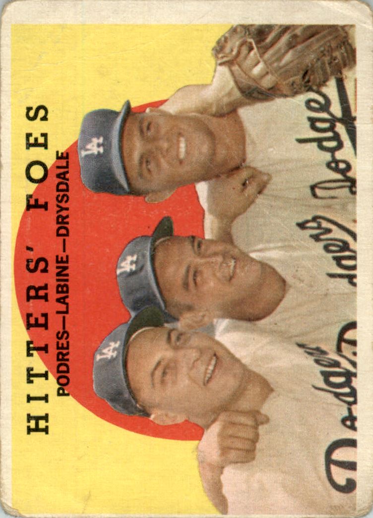 1959 Topps #262A Hitters Foes/Johnny Podres/Clem Labine/Don Drysdale GB