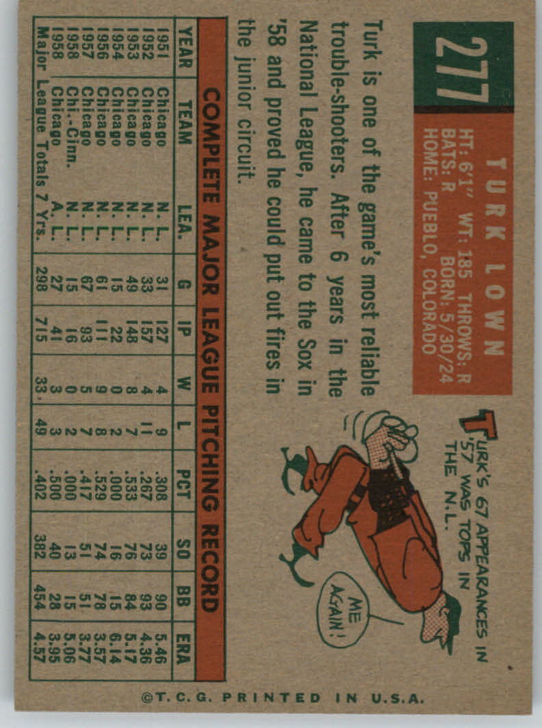 1959 Topps #277A Turk Lown GB back image