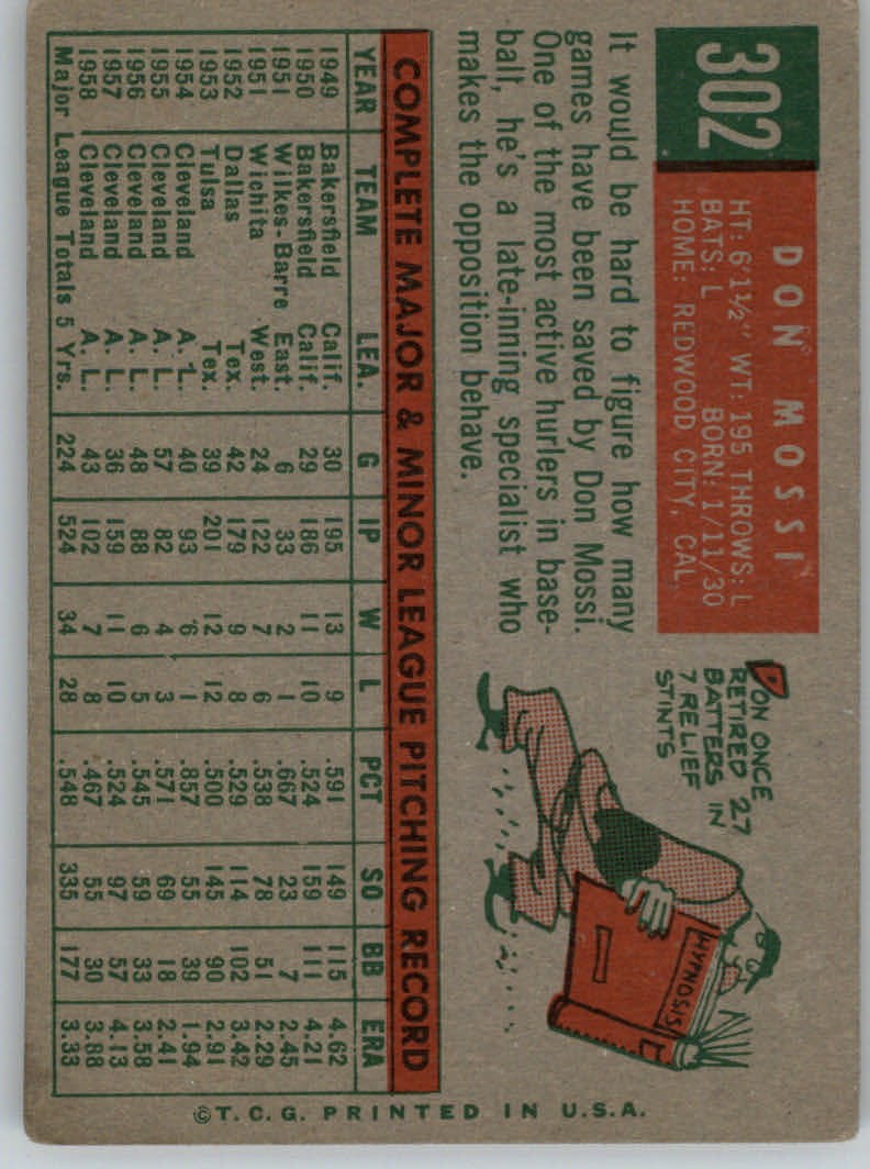 1959 Topps #302 Don Mossi back image