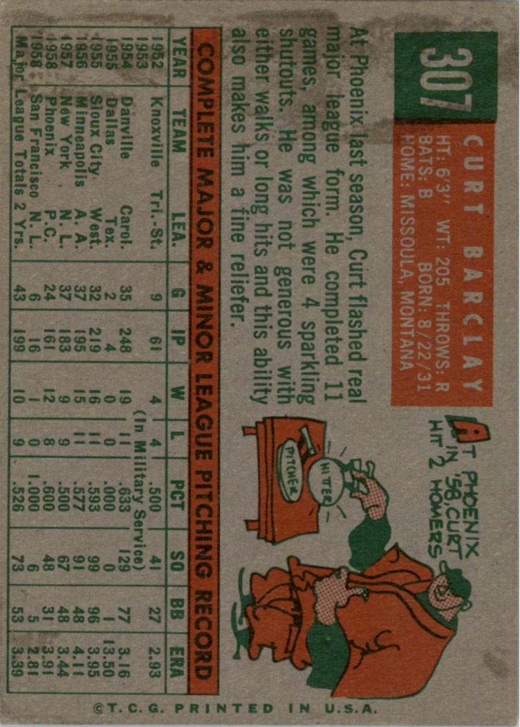 1959 Topps #307 Curt Barclay back image