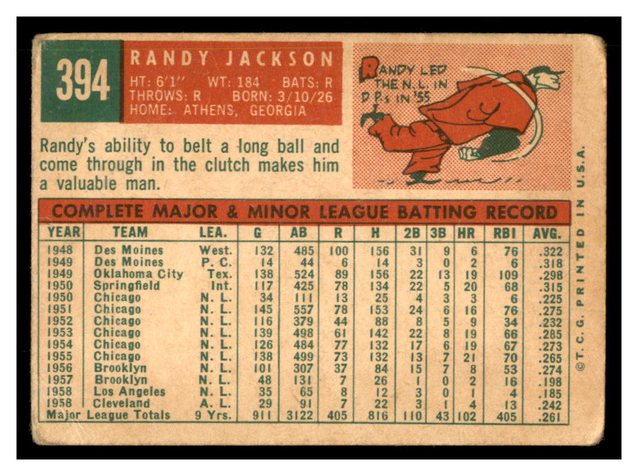 1959 Topps #394 Randy Jackson back image