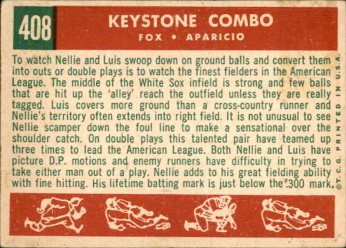1959 Topps #408 Keystone Combo/Nellie Fox/Luis Aparicio back image