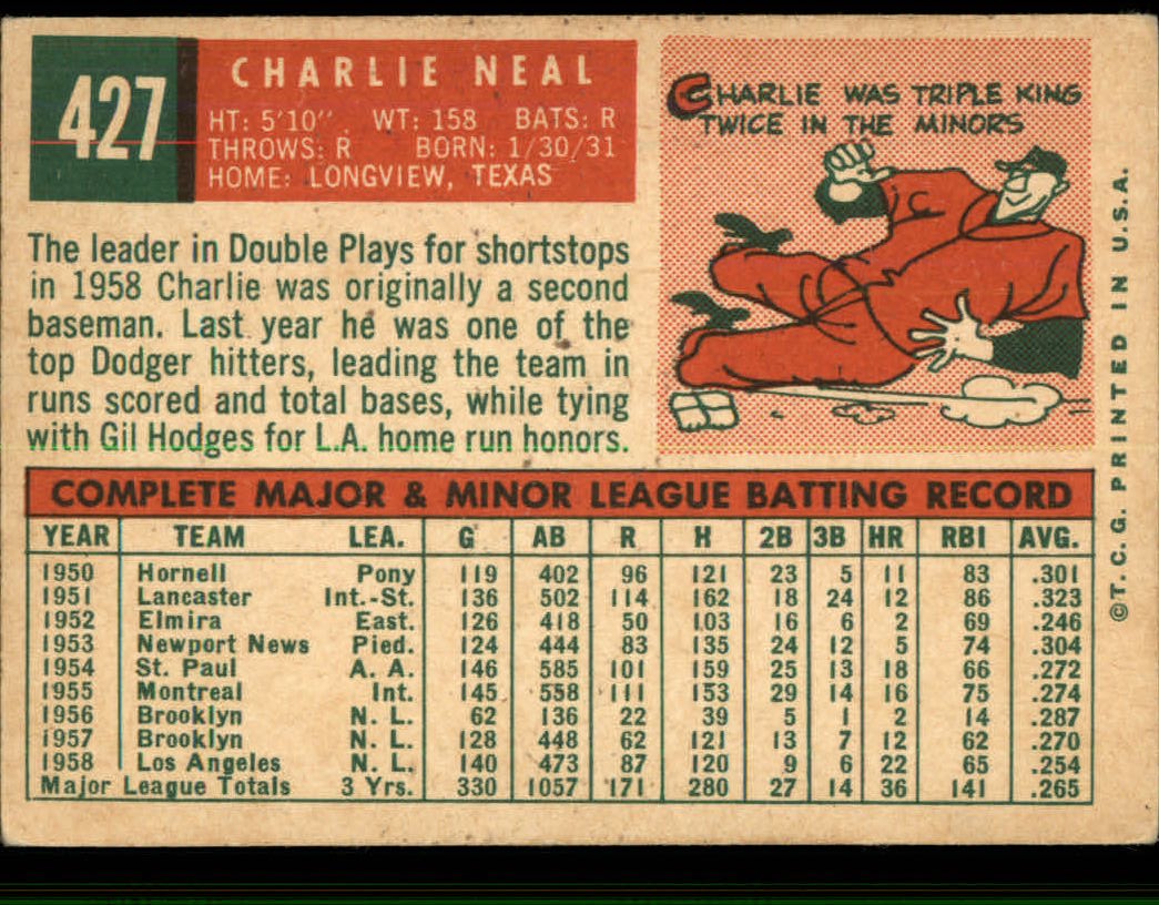 1959 TOPPS BASEBALL ASSORTED SINGLES U-PICK #362-556 - Picture 278 of 488