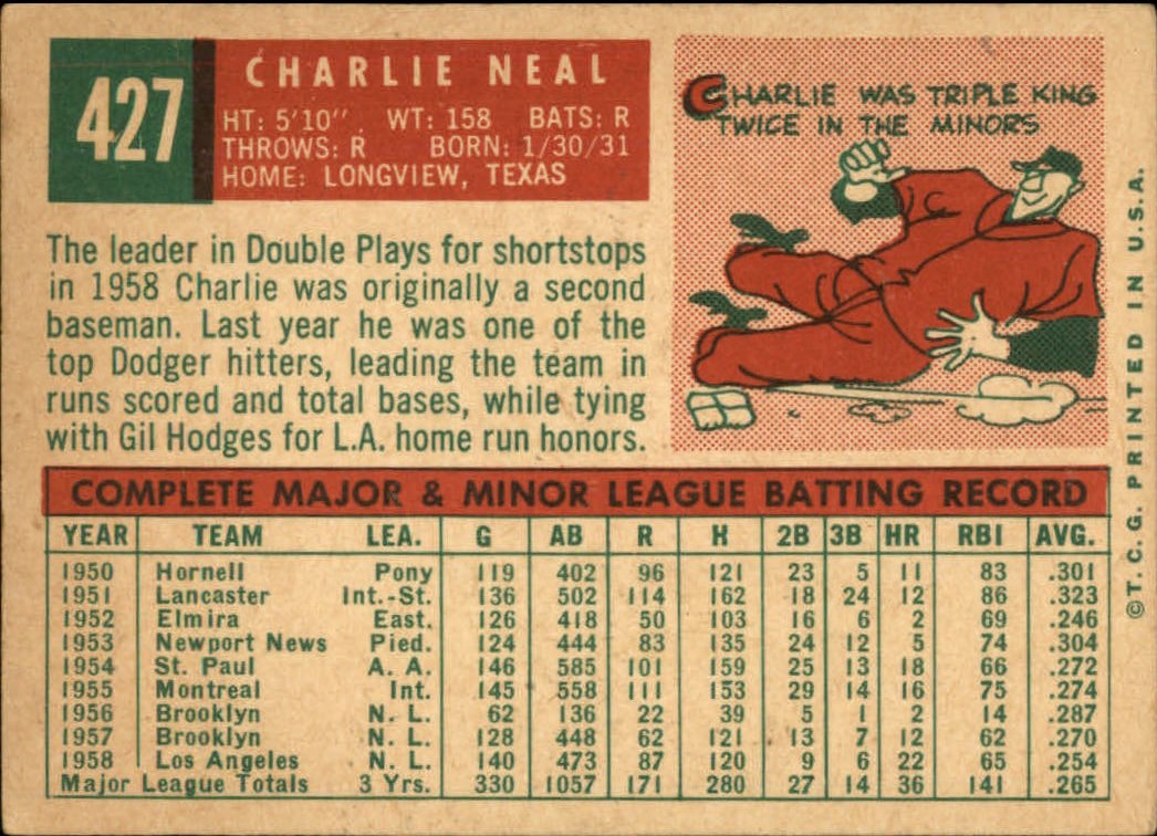 1959 TOPPS BASEBALL ASSORTED SINGLES U-PICK #362-556 - Picture 280 of 488