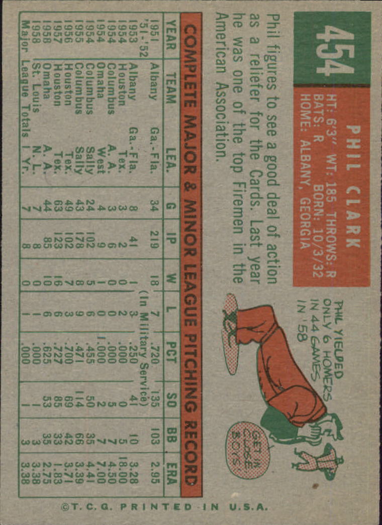 1959 Topps St. Louis Cardinals Baseball Card #454 Phil Clark - EX-MT | eBay