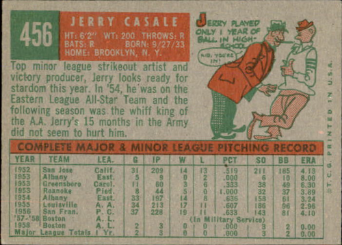 1959 Topps #456 Jerry Casale RC back image