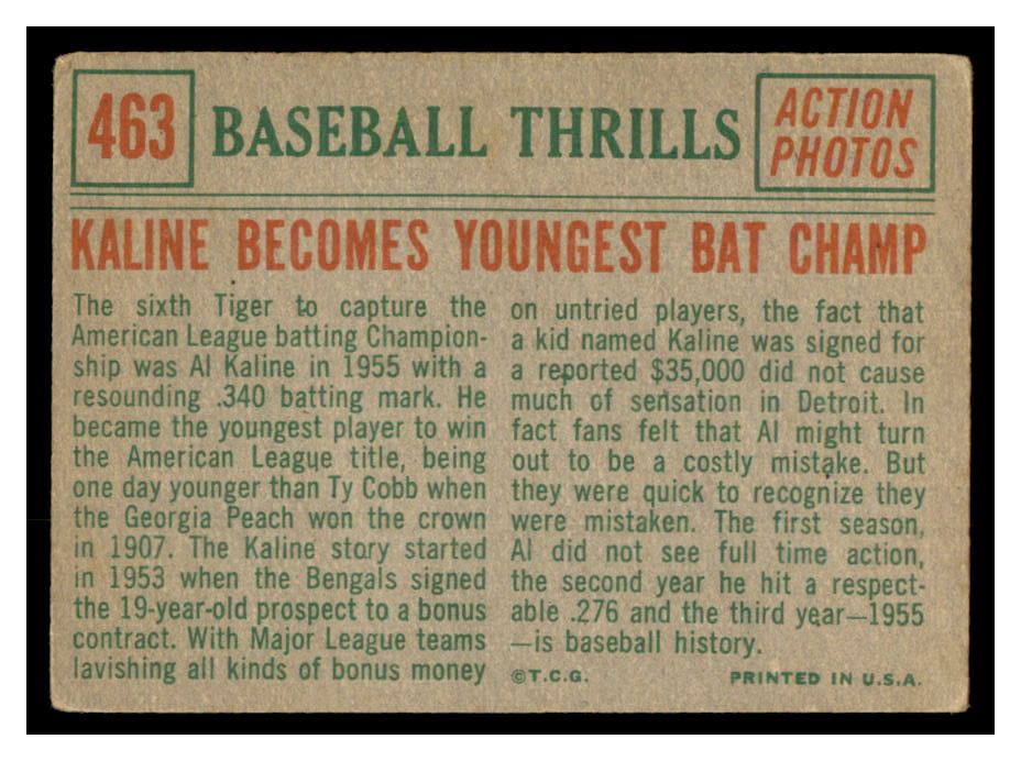 1959 Topps #463 Al Kaline BT/Bat Champ back image