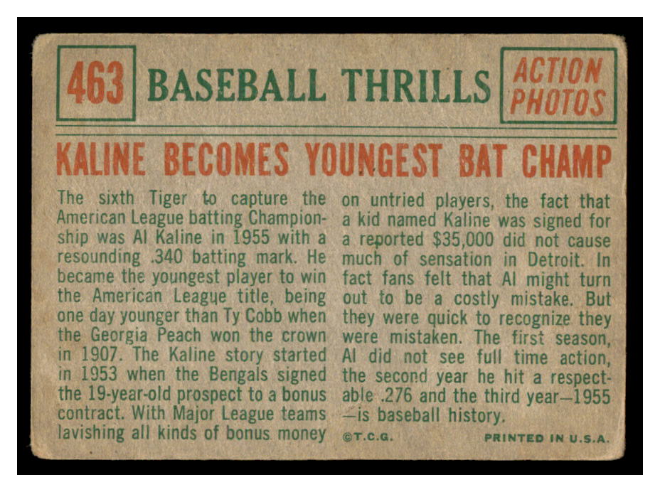1959 Topps #463 Al Kaline BT/Bat Champ back image
