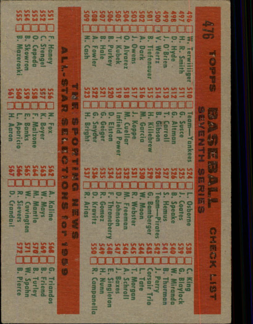 1959 TOPPS BASEBALL ASSORTED SINGLES U-PICK #362-556 - Picture 388 of 488