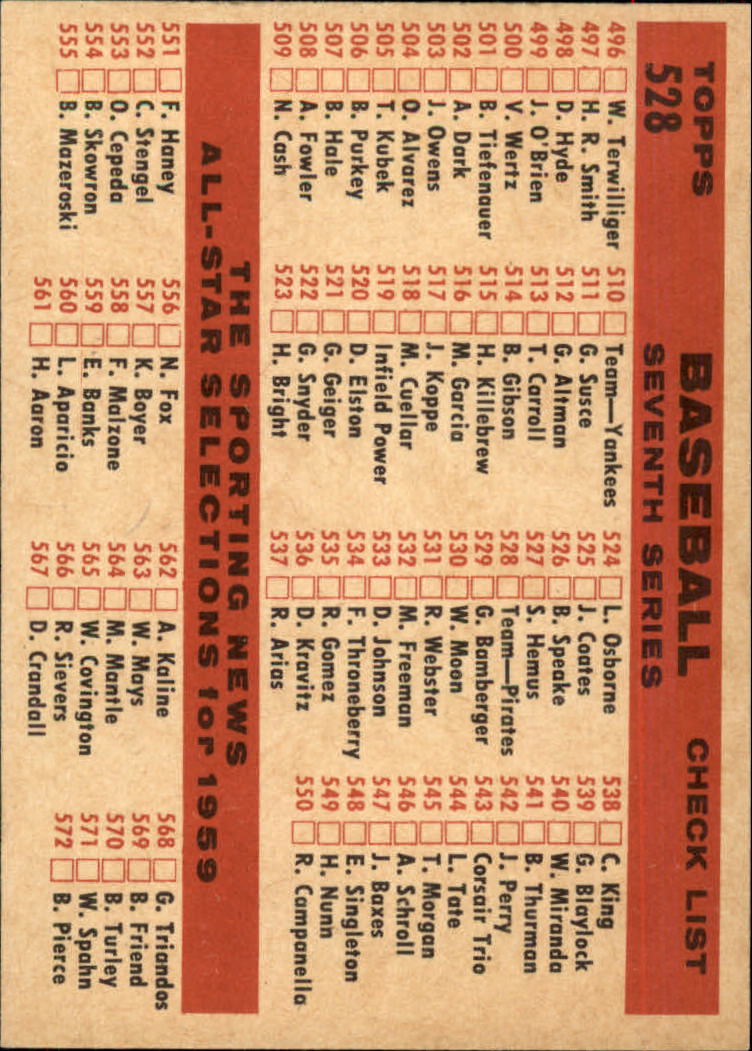 1959 TOPPS BASEBALL ASSORTED SINGLES U-PICK #362-556 - Picture 474 of 488