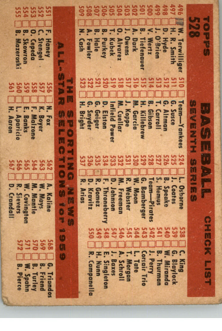 1959 TOPPS BASEBALL ASSORTED SINGLES U-PICK #362-556 - Picture 476 of 488
