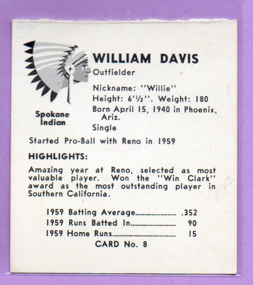 1960 Darigold Farms #8 Willie Davis back image