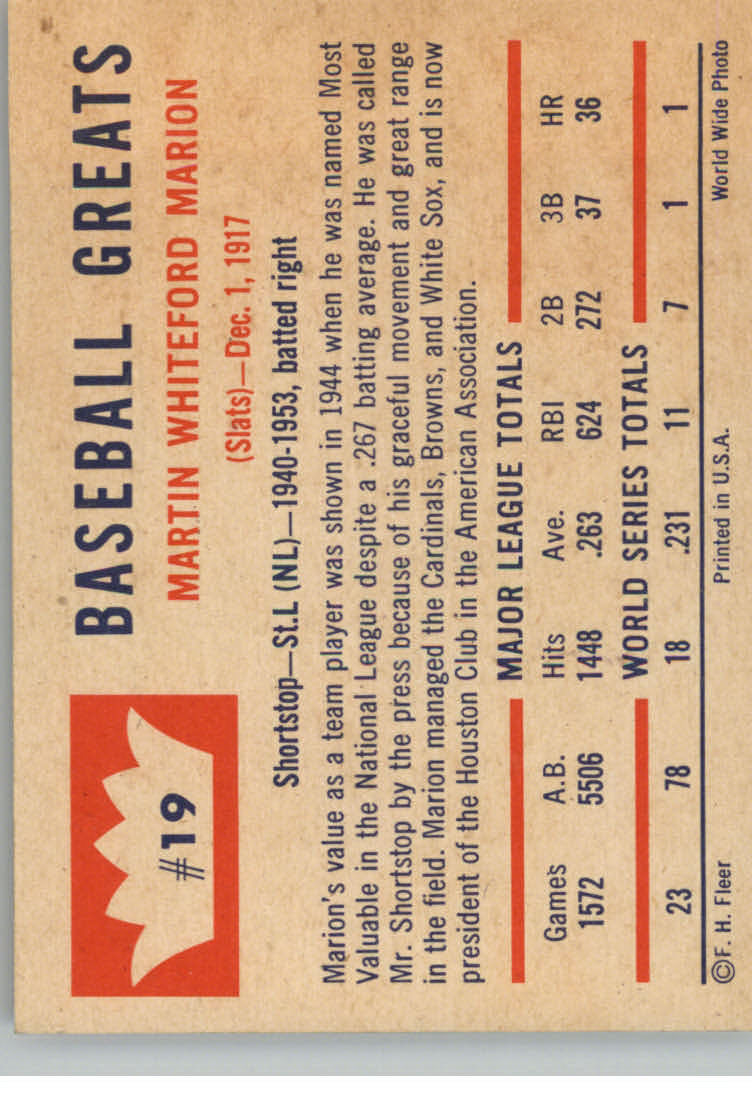 1960 Fleer #19 Marty Marion back image