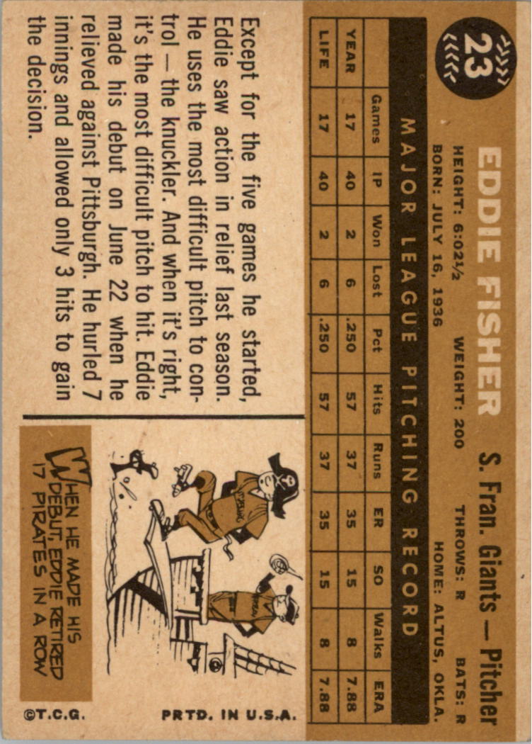 1960 Topps #23 Eddie Fisher RC back image