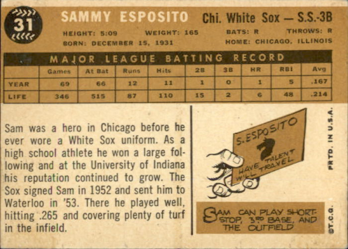 1960 Topps #31 Sammy Esposito back image