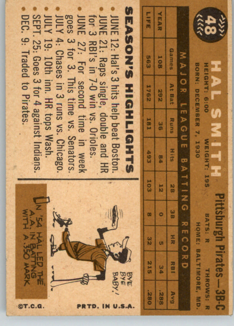 1960 Topps #48 Hal W. Smith back image
