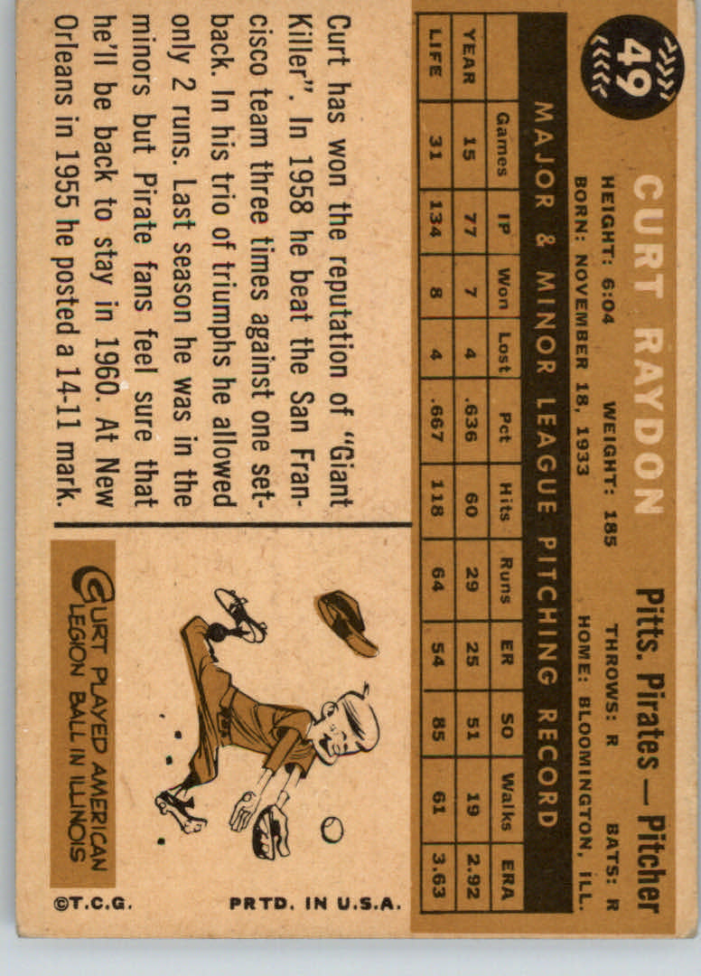 1960 Topps #49 Curt Raydon back image