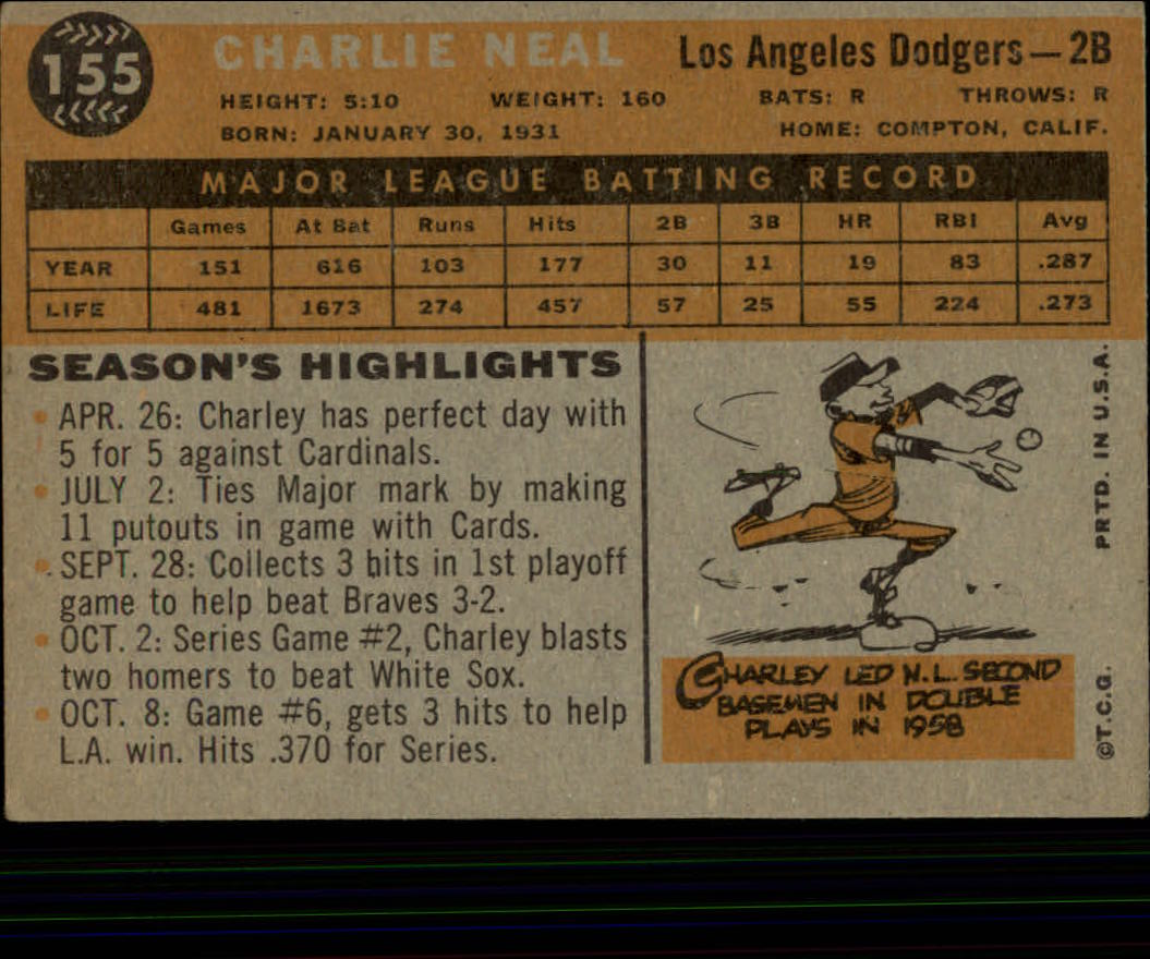 1960 Topps #155 Charlie Neal back image