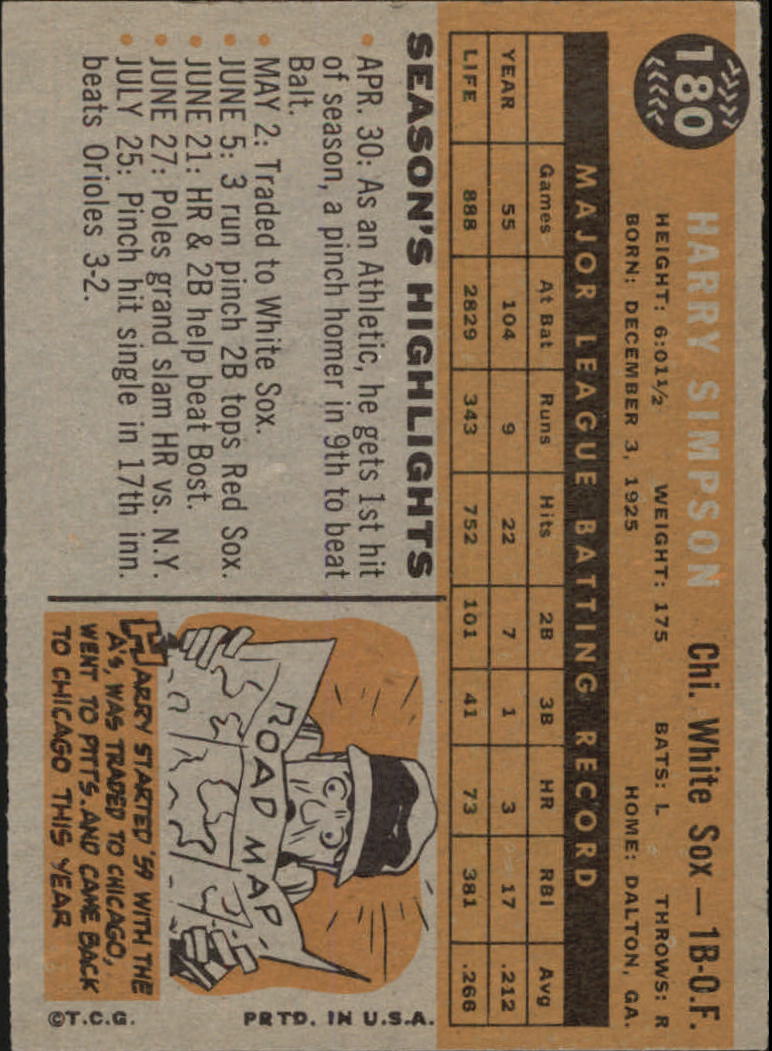 1960 Topps #180 Harry Simpson back image