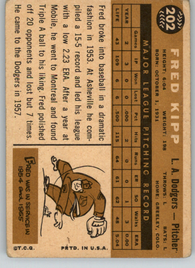 1960 Topps #202 Fred Kipp back image
