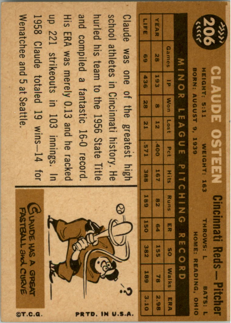 1960 Topps #206 Claude Osteen back image