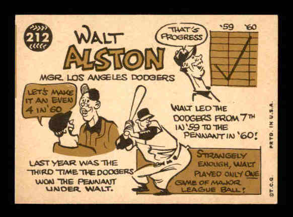 1960 Topps #212 Walter Alston MG back image