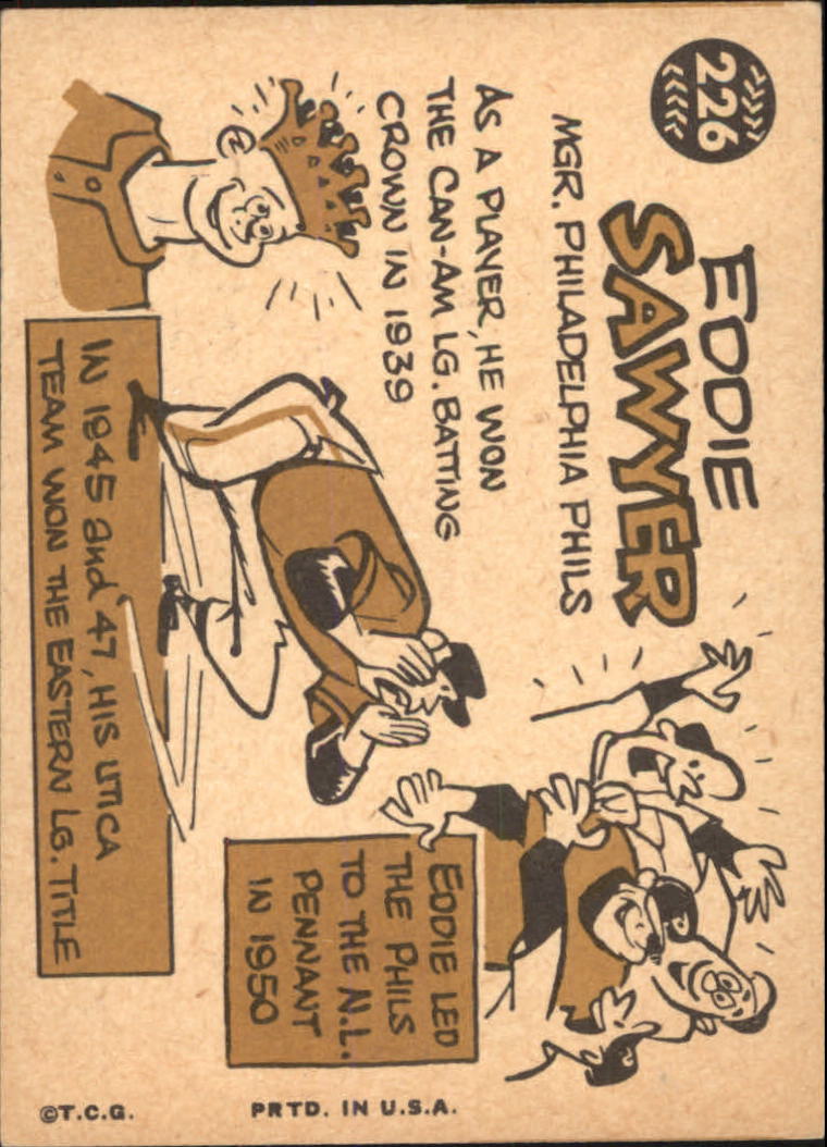 1960 Topps #226 Eddie Sawyer MG back image