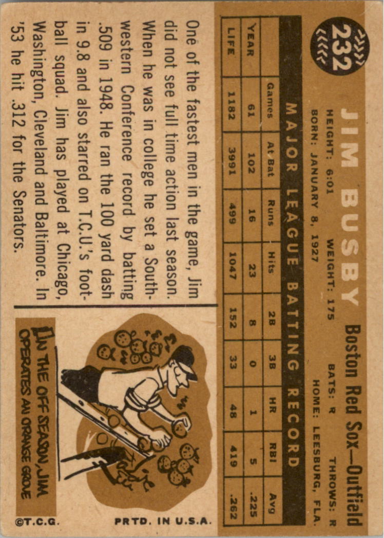 1960 Topps #232 Jim Busby back image