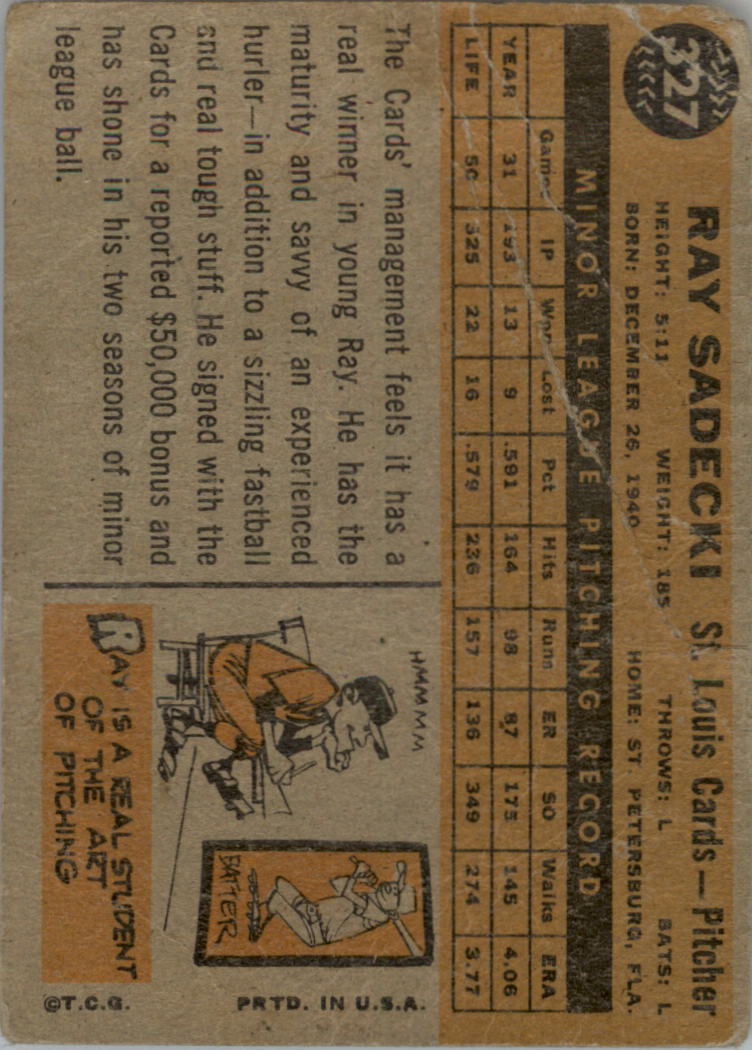 1960 Topps #327 Ray Sadecki RC back image