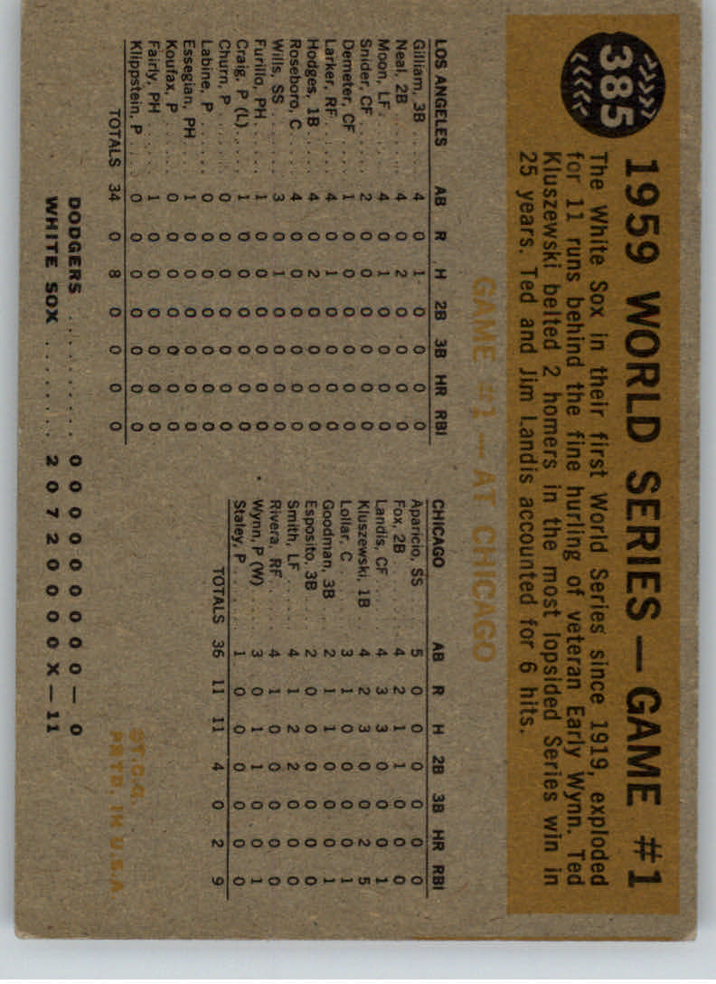 1960 Topps #385 World Series Game 1/Charlie Neal/Steals Second back image