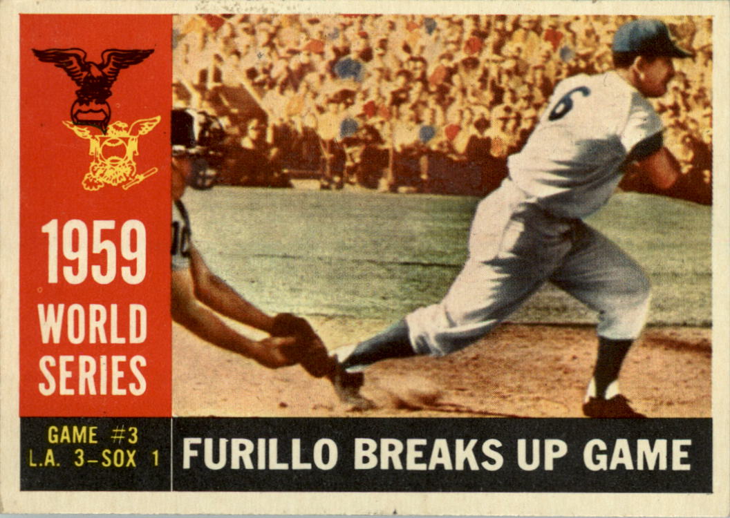 1960 Topps #387 World Series Game 3/Carl Furillo/Breaks Game