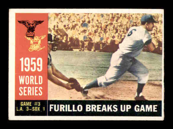 1960 Topps #387A World Series Game 3/Carl Furillo/Breaks Game WB