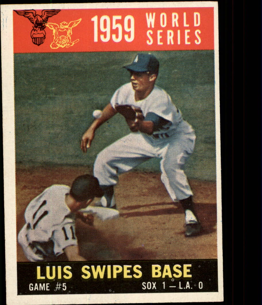 1960 Topps #389A World Series Game 5/Aparicio Steals Base/w/Maury Wills WB