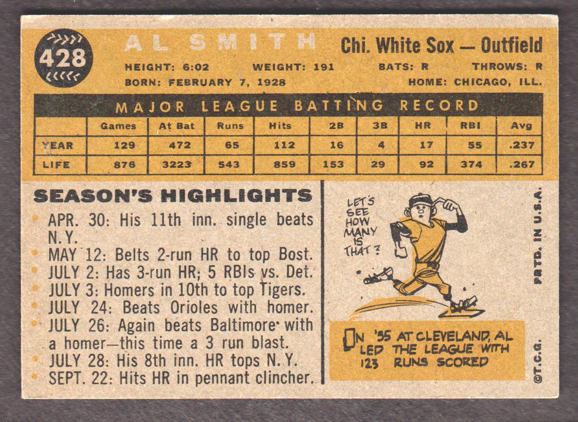 1960 Topps #428 Al Smith back image