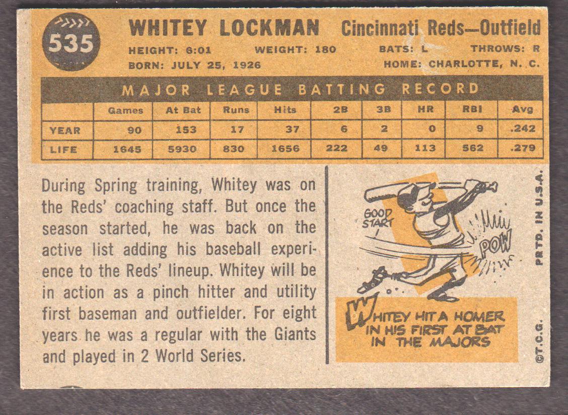1960 Topps #535 Whitey Lockman back image