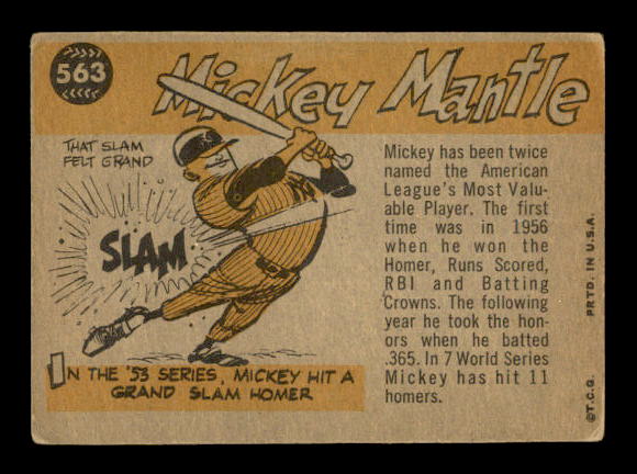 1960 Topps #563 Mickey Mantle AS back image