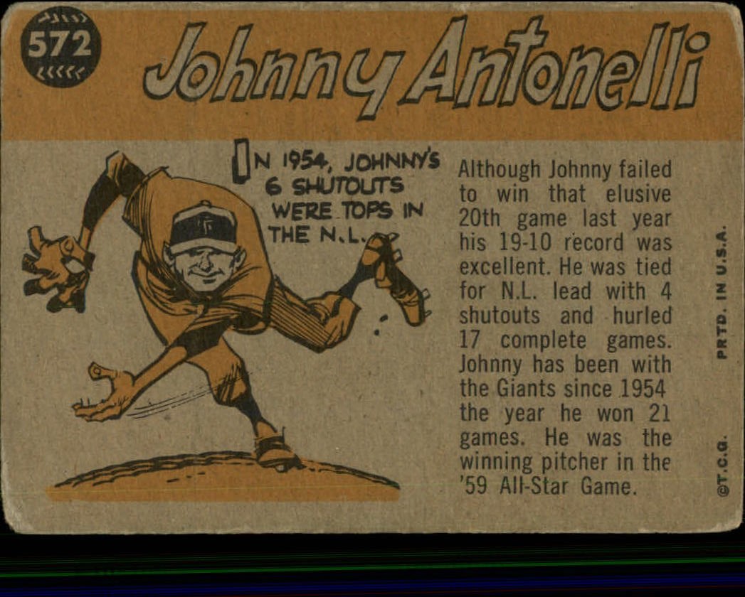 1960 Topps #572 Johnny Antonelli AS back image
