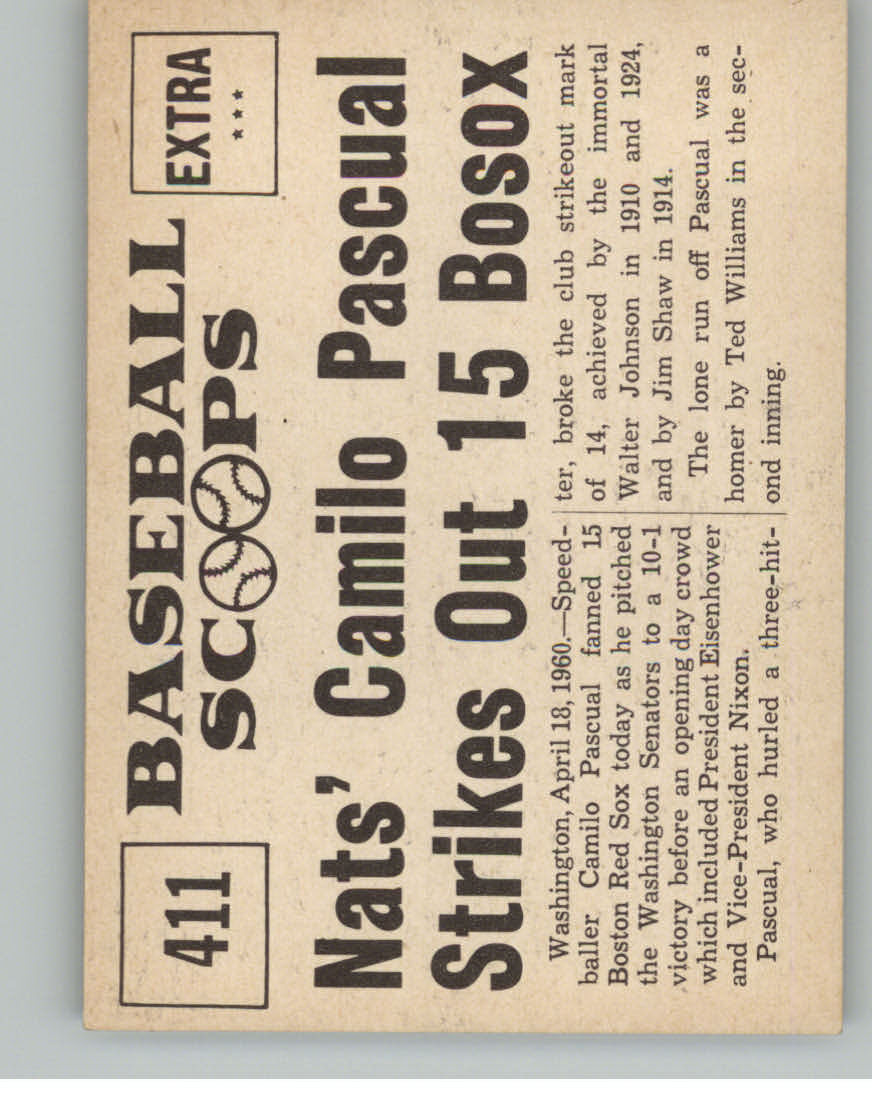1961 Nu-Card Scoops #411 Camilo Pascual back image